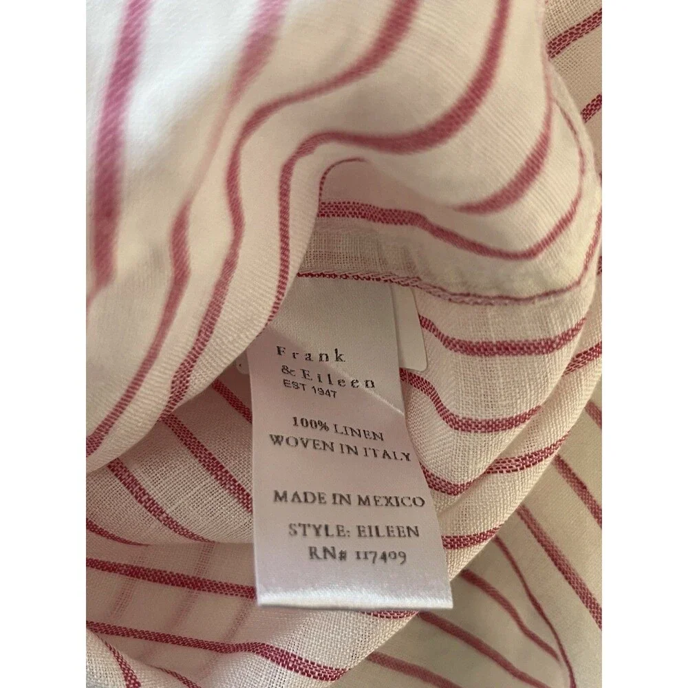 Frank & Eileen Eileen Shirt Women Small Pink White Stripe Linen Coastal Relaxed - Picture 10 of 10